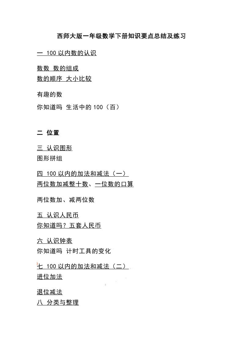 一下西师大版数学知识要点总结及练习-谷进海小站
