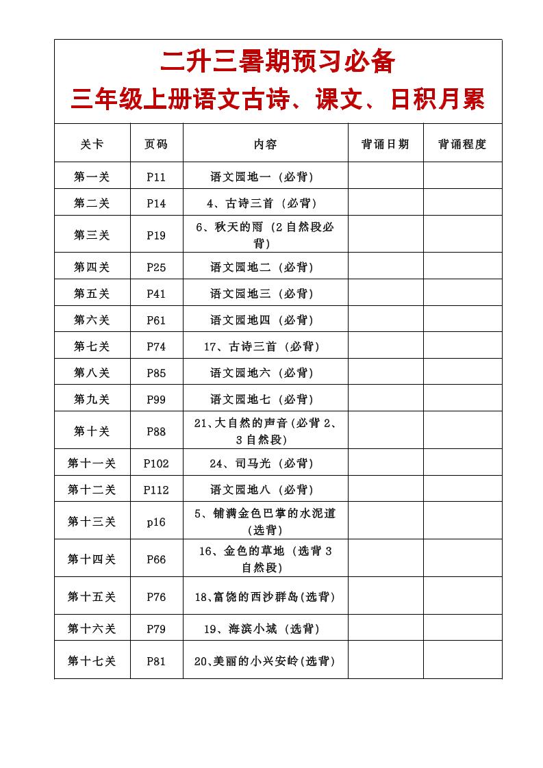三年级语文上册课文必背内容-谷进海小站