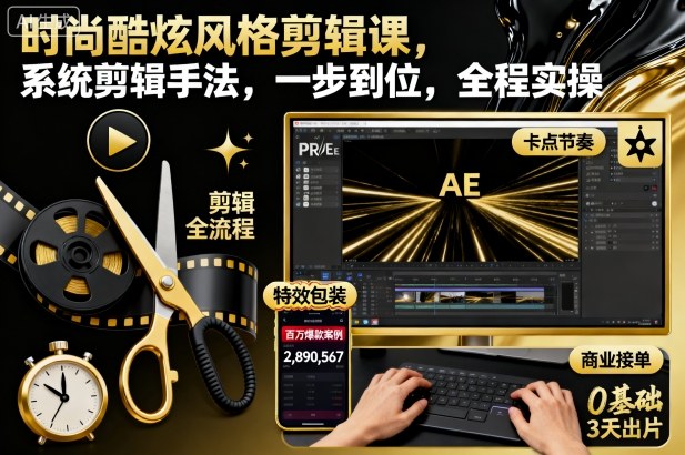 时尚酷炫风格剪辑课，系统剪辑手法，一步到位，全程实操-谷进海小站