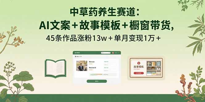 中草药养生赛道：AI文案+故事模板+橱带货，45条作品涨粉13w+单月变现1万+-谷进海小站