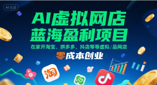 AI虚拟网店蓝海盈利项目，在家开淘宝、拼多多、抖店等虚拟品网店，零成本创业-谷进海小站