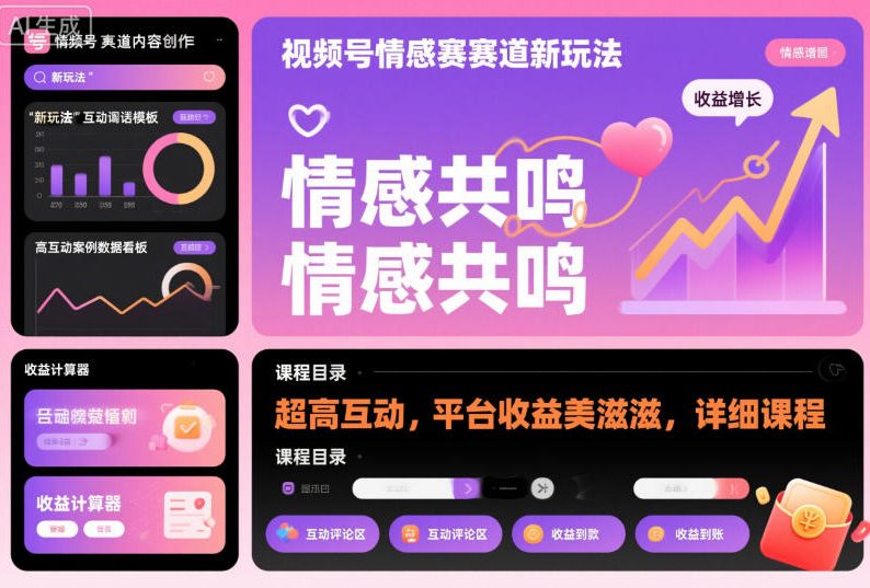 视频号情感赛道新玩法，超高互动，平台收益美滋滋，详细课程-谷进海小站