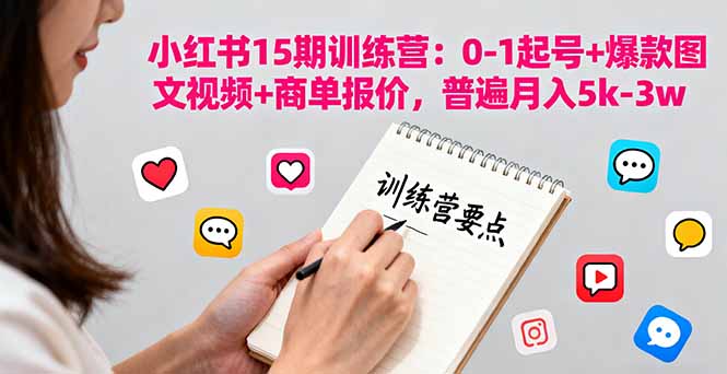 小红书15期训练营：0-1起号+爆款图文视频+商单报价，普遍月入5k-3w-谷进海小站
