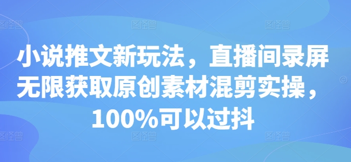 小说推文新玩法，直播间录屏无限获取原创素材混剪实操，100%可以过抖-谷进海小站