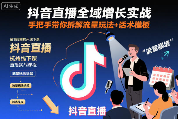 抖音直播全域增长实战第155期杭州线下课，手把手带你拆解流量玩法+话术模板-谷进海小站