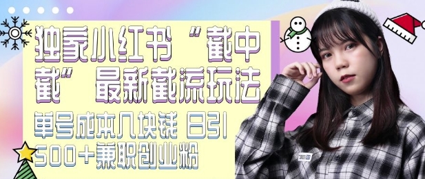 最新小红书截流玩法 独家截中截 单号成本几块钱 日引500+CY粉JZ粉-谷进海小站