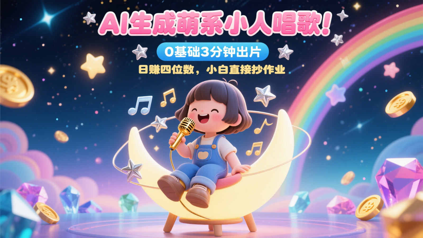 AI生成萌系小人唱歌！0基础3分钟出片，28个作品涨粉9万，日赚四位数，小白直接抄作业-谷进海小站