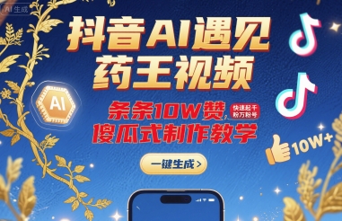 抖音AI遇见药王视频，条条10W赞，快速起千粉万粉号，傻瓜式制作教学-谷进海小站