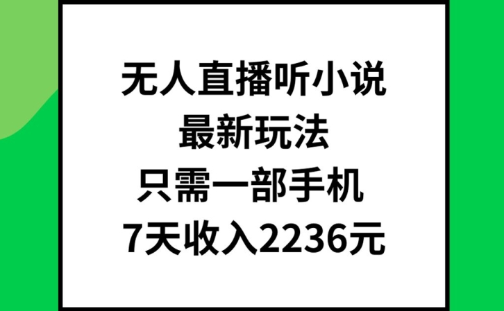 无人直播听小说最新玩法，只需一部手机，7天收入2236元【揭秘】-谷进海小站