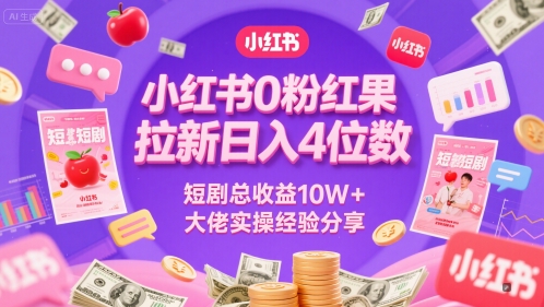 小红书0粉红果短剧拉新日入4位，数短剧总收益10W+大佬实操经验分享-谷进海小站