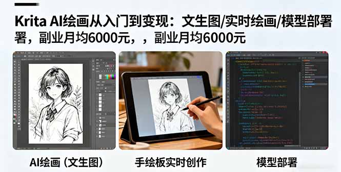 Krita AI绘画从入门到变现：文生图/实时绘画/模型部署，副业月均6000元-谷进海小站