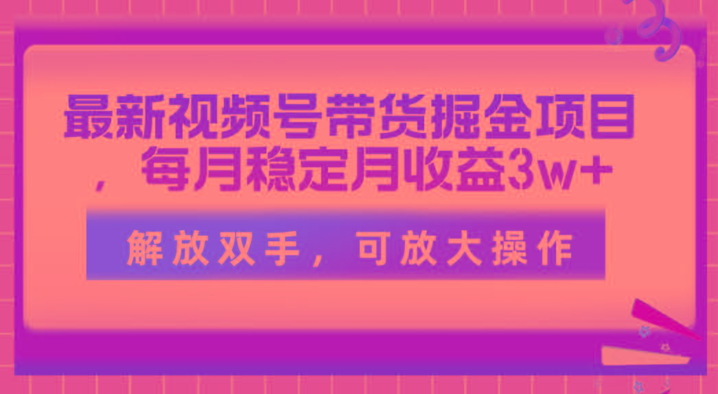 最新视频号带货掘金项目，每月稳定月收益3w+，解放双手，可放大操作-谷进海小站