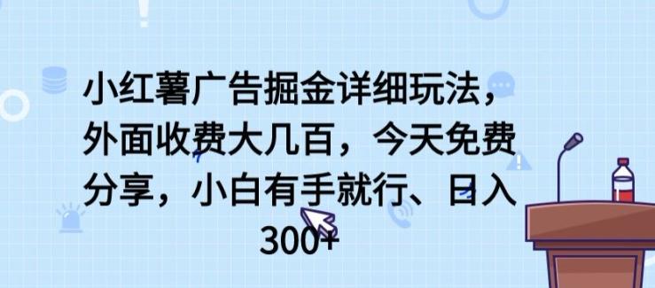 小红薯广告掘金详细玩法，外面收费大几百，小白有手就行，日入300+【揭秘】-谷进海小站