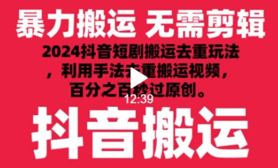 2024最新抖音搬运技术，抖音短剧视频去重，手法搬运，利用工具去重，达到秒过原创的效果【揭秘】-谷进海小站