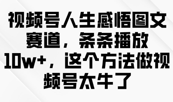 视频号人生感悟图文赛道，条条播放10w+，这个方法做视频号太牛了-谷进海小站