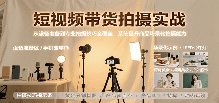 短视频带货拍摄实战，从设备准备到专业拍摄技巧全覆盖，系统提升商品场景化拍摄能力-谷进海小站