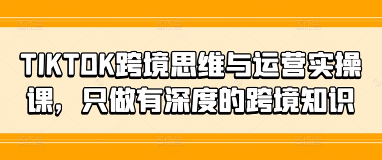 TIKTOK跨境思维与运营实操课，只做有深度的跨境知识-谷进海小站