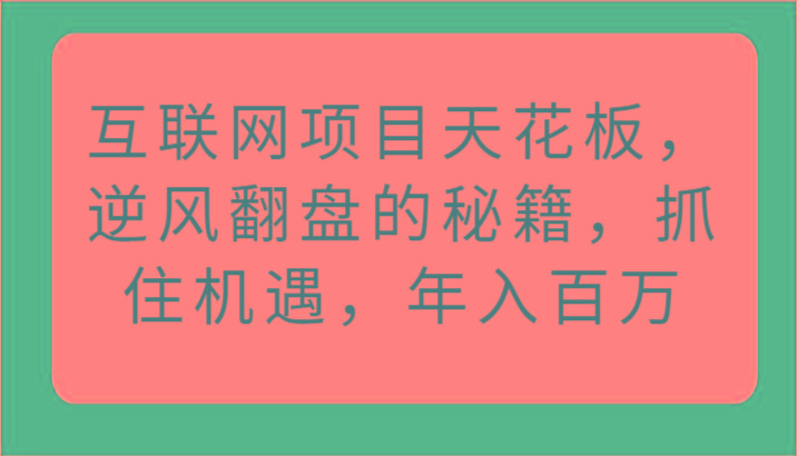 互联网项目天花板，逆风翻盘的秘籍，抓住机遇，年入百万-谷进海小站