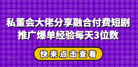 私董会大佬分享融合付费短剧推广爆单经验每天3位数-谷进海小站