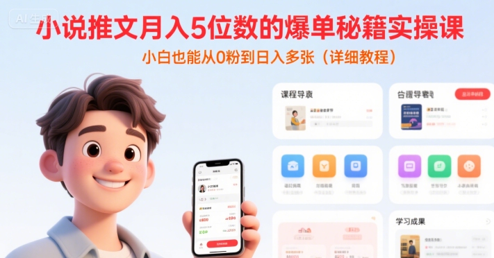 小说推文月入5位数的爆单秘籍实操课，，小白也能从0粉到日入多张(详细教程)-谷进海小站