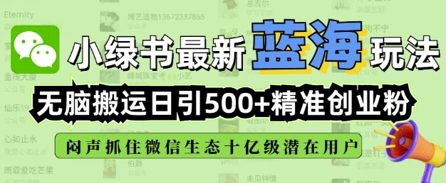 小绿书无脑搬运引流，全自动日引500精准创业粉，微信生态内又一个闷声发财的机会-谷进海小站