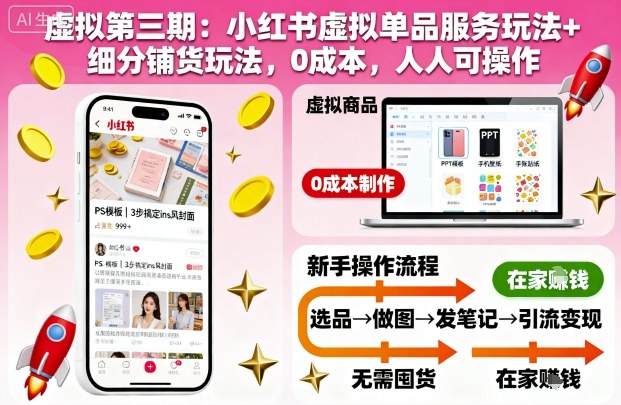 虚拟第三期：小红书虚拟单品服务玩法+细分铺货玩法，0成本，人人可操作-谷进海小站