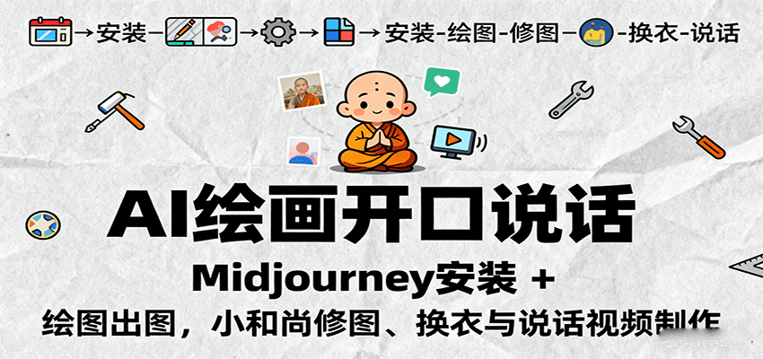 AI绘画开口说话，Midjourney安装 + 绘图出图，小和尚修图、换衣与说话视频制作-谷进海小站