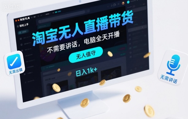 淘宝无人直播带货，不需要出镜，不需要讲话，电脑全天开播，轻松上手，日入1k+【揭秘】-谷进海小站