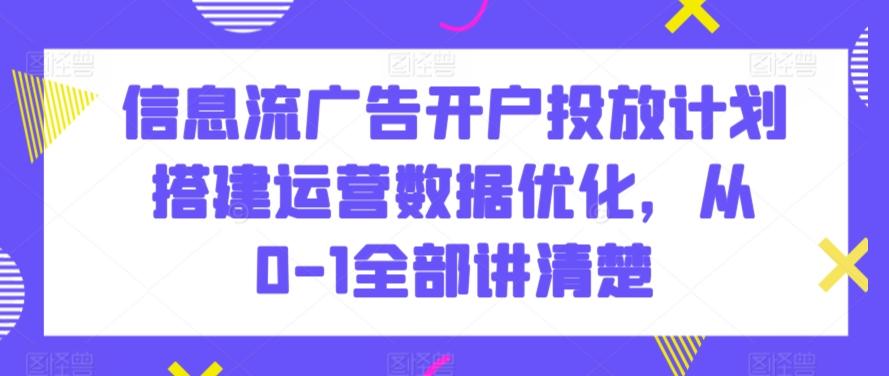 信息流广告开户投放计划搭建运营数据优化，从0-1全部讲清楚-谷进海小站