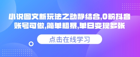 小说推文图文新玩法之动静结合，0粉抖音账号可做，简单粗暴，单日变现多张-谷进海小站