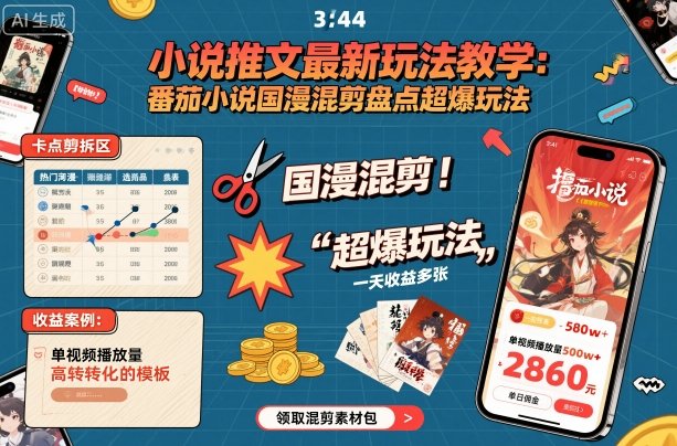 小说推文最新玩法教学，番茄小说国漫混剪盘点超爆玩法，全程干货，一天收益多张-谷进海小站