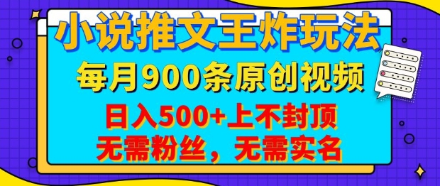 小说推文王炸玩法，一键代发，每月最多领900条原创视频，播放量收益日入5张，无需粉丝，无需实名【揭秘】-谷进海小站