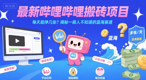最新哔哩哔哩上B站搬砖项目，每天能挣几张？揭秘一般人不知道的蓝海赛道-谷进海小站