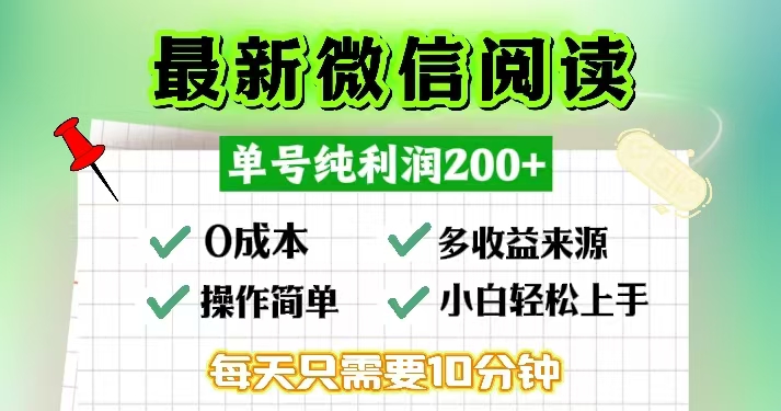 微信阅读最新玩法，每天十分钟，单号一天200+，简单0零成本，当日提现-谷进海小站
