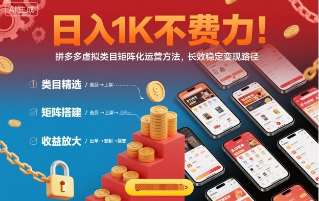 日入1K不费力！拼多多虚拟类目矩阵化运营方法，长效稳定变现路径-谷进海小站