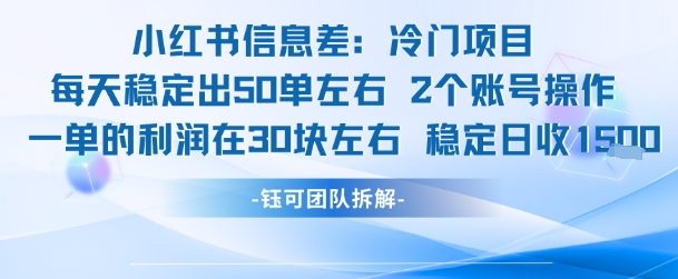 小红书信息差冷门项目一单利润30块每天稳定1.5k左右2个账号操作-谷进海小站