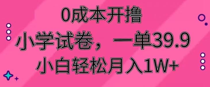 0成本开撸，小学试卷，一单39.9，小白轻松月入1W+-谷进海小站