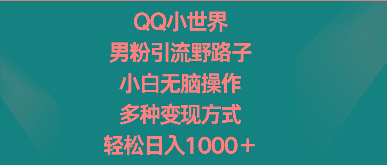 QQ小世界男粉引流野路子，小白无脑操作，多种变现方式轻松日入1000＋-谷进海小站