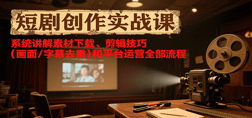 短剧创作实战课，系统讲解素材下载、剪辑技巧(画面/字幕去重)和平台运营全部流程-谷进海小站