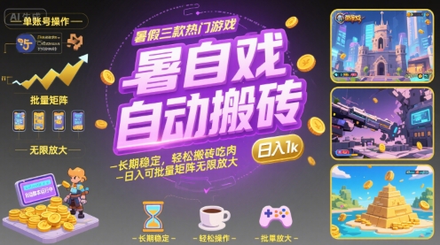 暑假三款热门游戏自动搬砖，长期稳定，轻松搬砖吃肉，日入1k ，可批量矩阵无限放大【揭秘】-谷进海小站