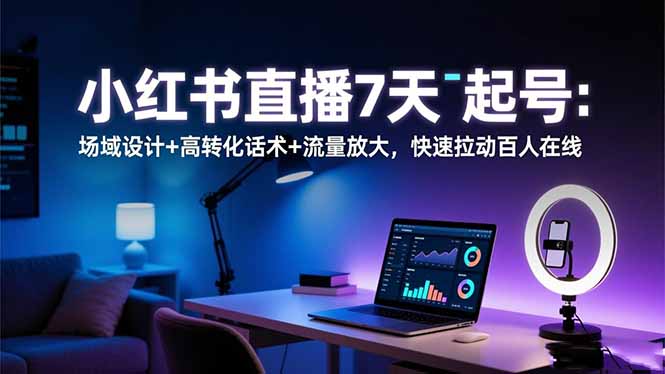 小红书直播7天起号：场域设计+高转化话术+流量放大，快速拉动百人在线-谷进海小站