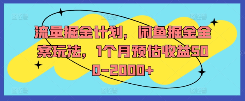 流量掘金计划，闲鱼掘金全案玩法，1个月预估收益500-2000+-谷进海小站