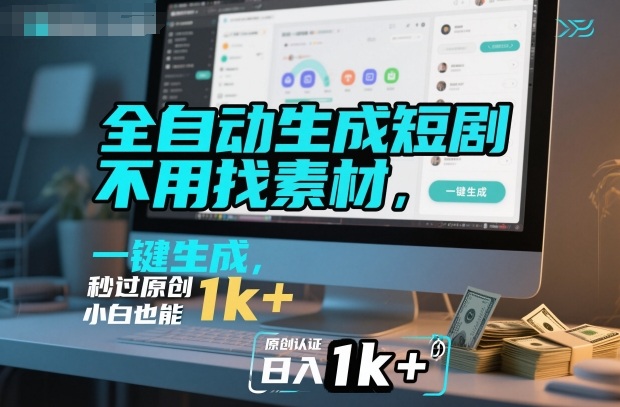 全自动生成短剧，不用找素材，不用剪辑，一键生成，秒过原创，小白也能轻松日入1k+【揭秘】-谷进海小站