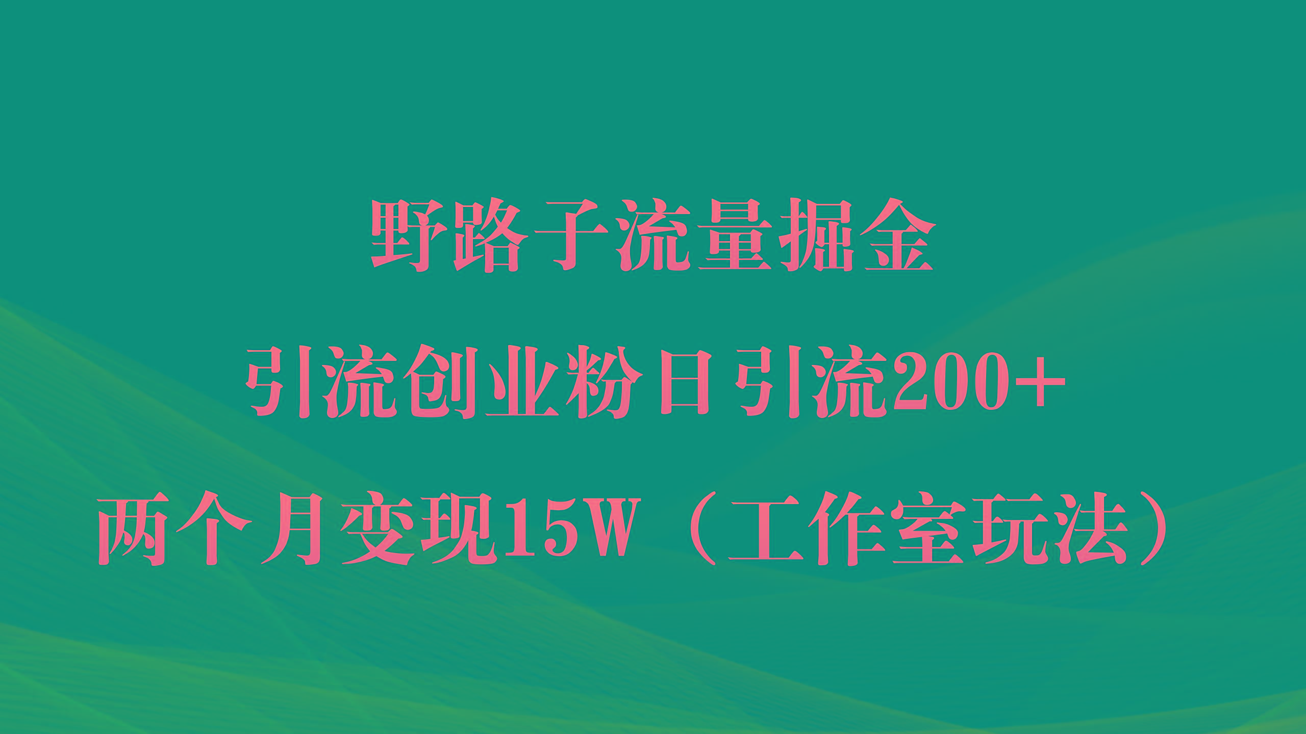 (9513期)野路子流量掘金，引流创业粉日引流200+，两个月变现15W(工作室玩法))-谷进海小站