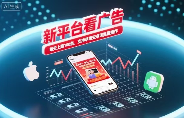 新台看广告，养好机一条5毛到5块，单机日入30到100，支持苹果安卓，可批量操作。-谷进海小站