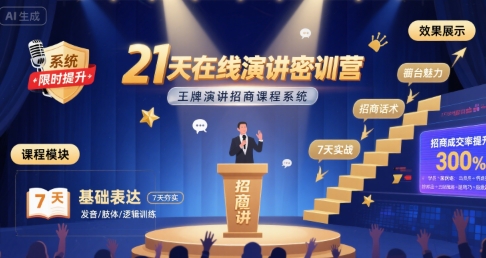 21天在线演讲密训营，王牌演讲招商课程系统-谷进海小站