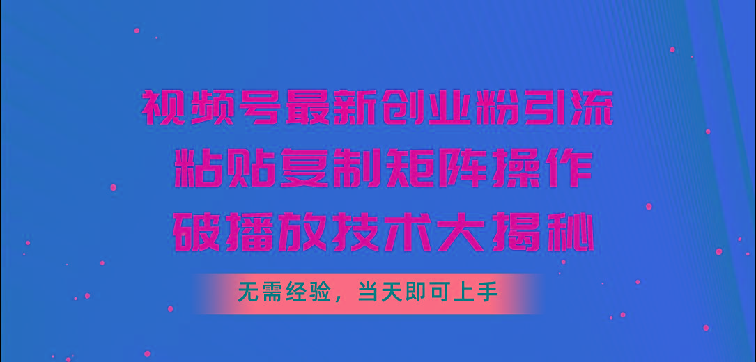 视频号最新创业粉引流，粘贴复制矩阵操作，破播放技术大揭秘，无需经验…-谷进海小站