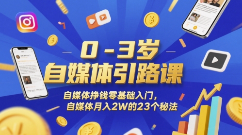 0-3岁自媒体引路课，自媒体挣钱零基础入门，自媒体月入2W的23个秘法-谷进海小站