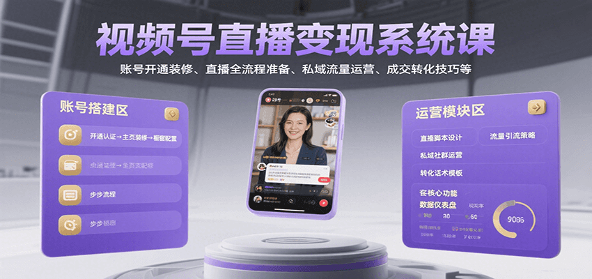 视频号直播变现系统课，账号开通装修、直播全流程准备、私域流量运营、成交转化技巧等-谷进海小站