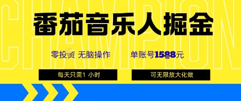 番茄音乐人掘金，单账号最高可撸1k+，可无限矩阵去做，零投入-谷进海小站